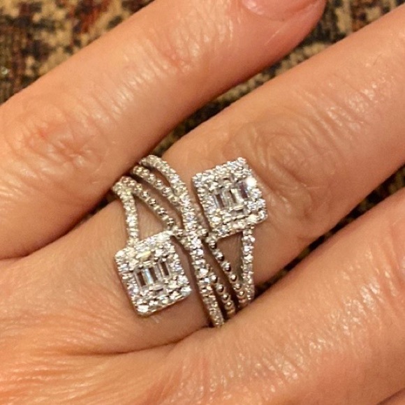 Sterling Silver Double Stone Engagement Ring sizes 6 7 8 9 10 11
